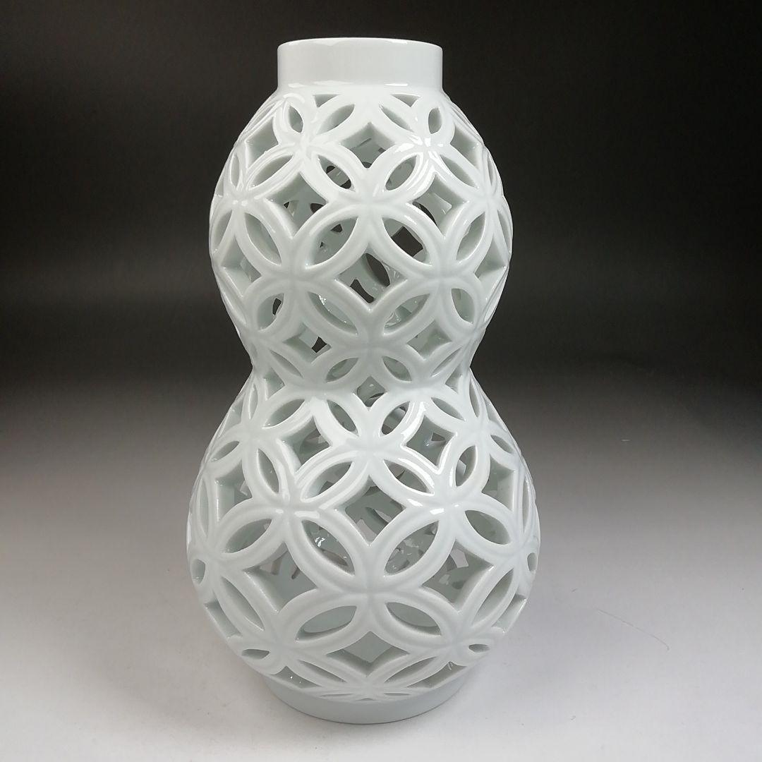 Ｔ９８８　杓立　『平戸白磁　七宝透』『瓢型　杓立』『横石嘉助 造』　共箱　茶道具