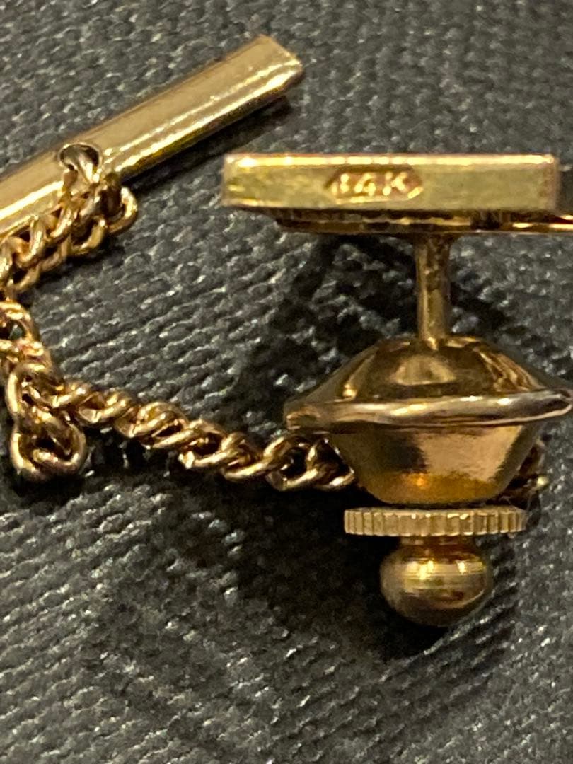 14K 金製 そろばんモチーフ カフス＆ネクタイピン 3点セット　商売繁盛祈願