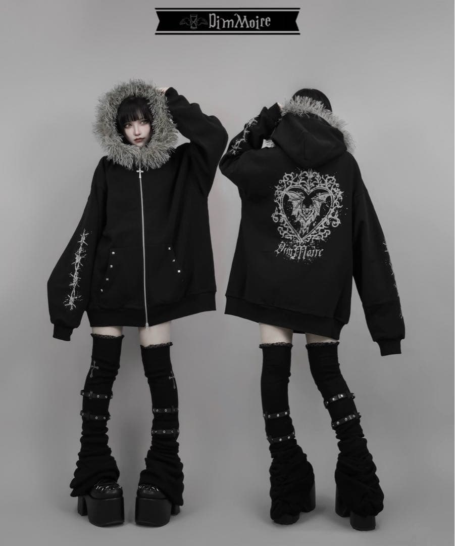 DimMoire【ディムモアール】ファーフードGothicパーカー/Black