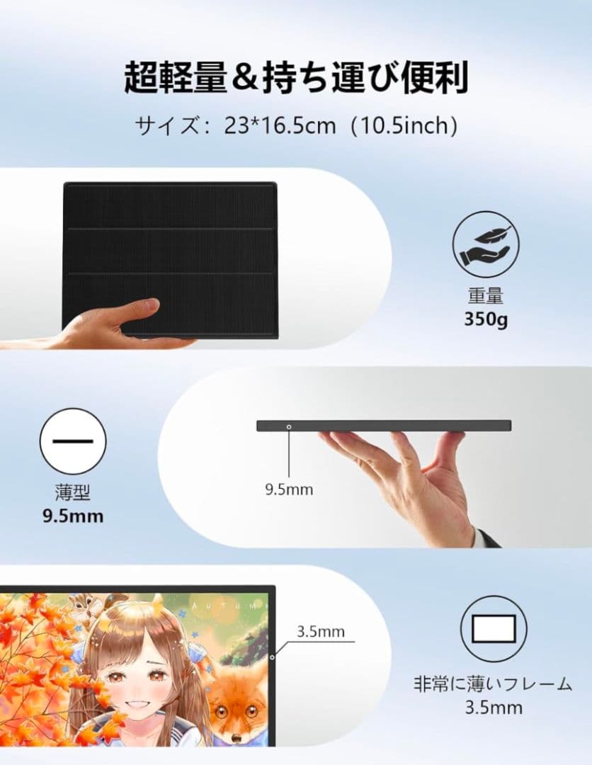 モバイルモニター 10.5インチ 小型 FHD1280P 100%sRGB広色域