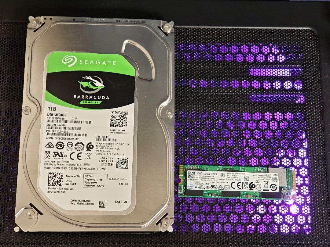 内蔵型SSD Intel 512GB NVMe M.2 SSD & HDD 1TB