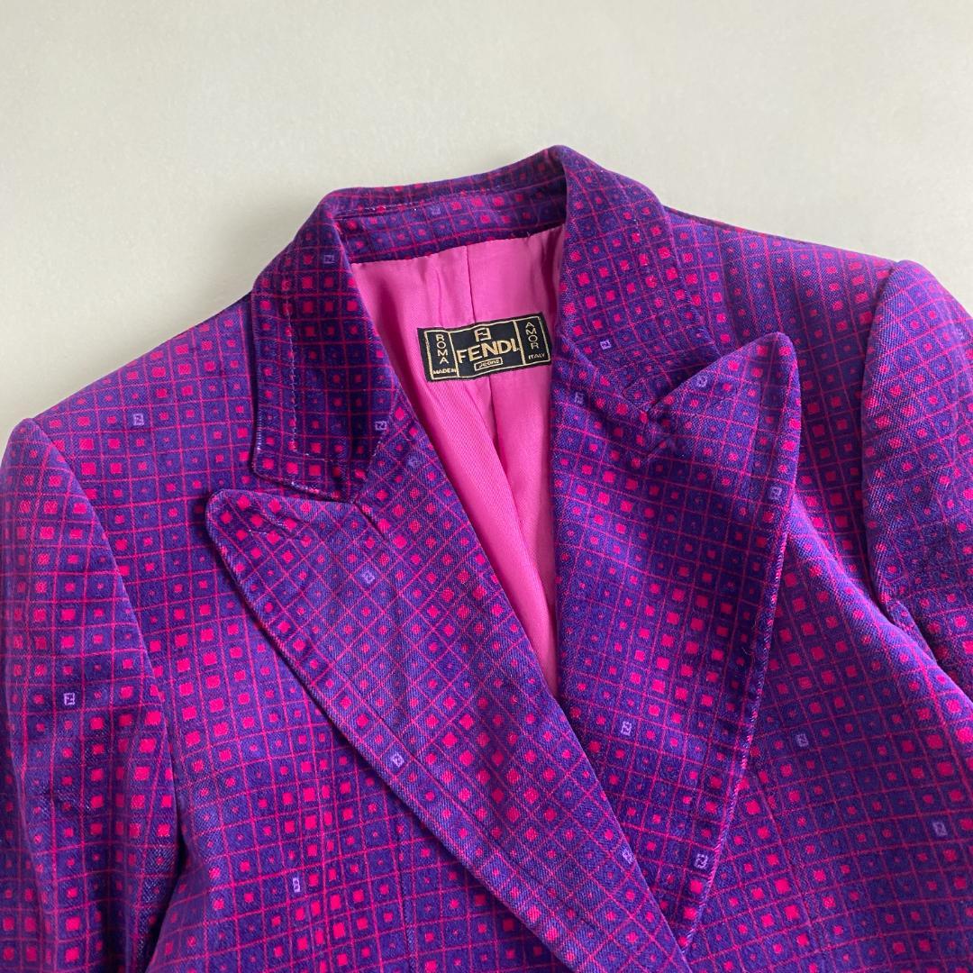 フェンディ　ジャケット　ベルベット　ロゴ　FENDI ベロア 総柄 パープル系