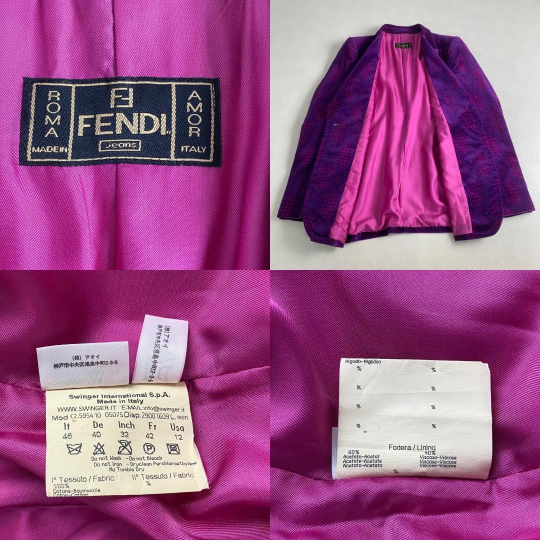 フェンディ　ジャケット　ベルベット　ロゴ　FENDI ベロア 総柄 パープル系