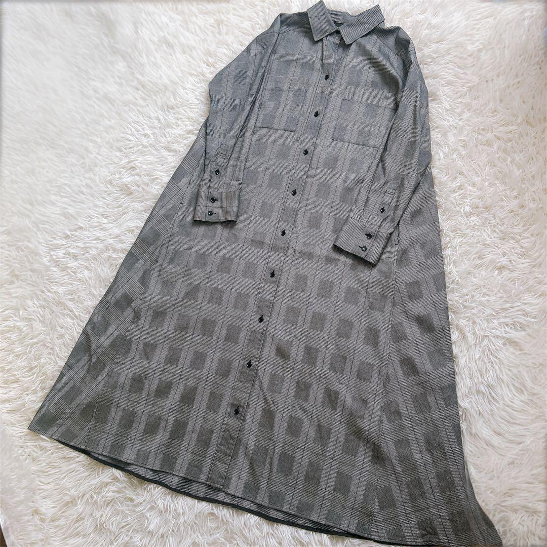 アナイ　シャツワンピース　グレンチェック　長袖　グレー　着丈116cm 38 M