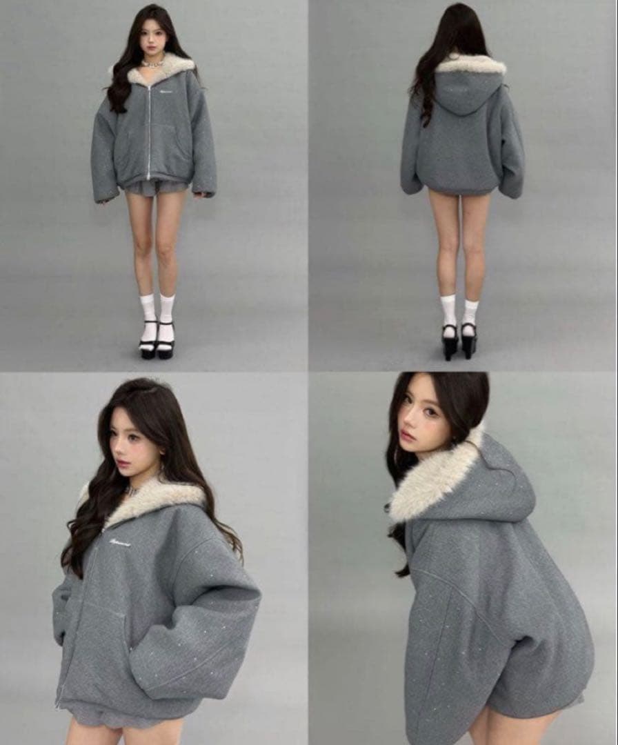 ジャケット・アウター andwang Kirakira 2way fur zip up gray