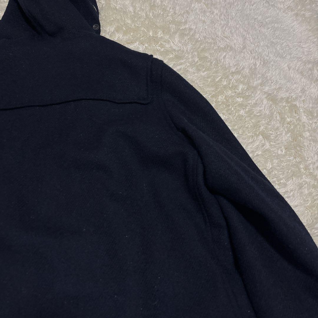 ハリスツイード×ビームスプラス ダッフルコート ロング L フード 牛革 紺