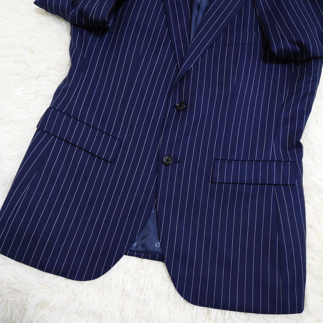 オリヒカ　スーツ　Super130'S　ネイビー　ストライプ　AB5　M相当
