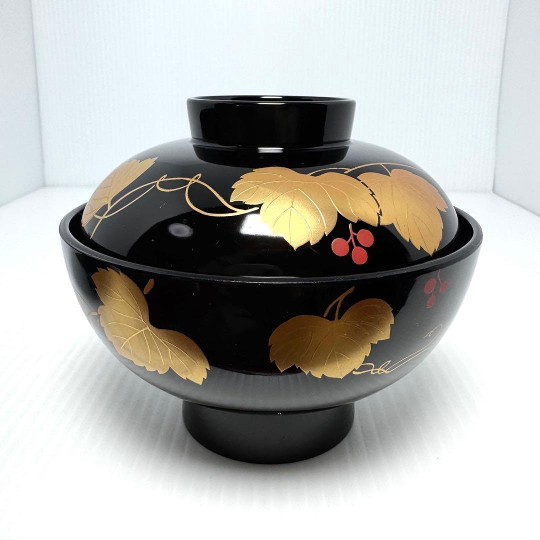 新品未使用 会津塗 吸物椀 蓋付き 5客セット つた唐草 蒔絵 漆器 共箱