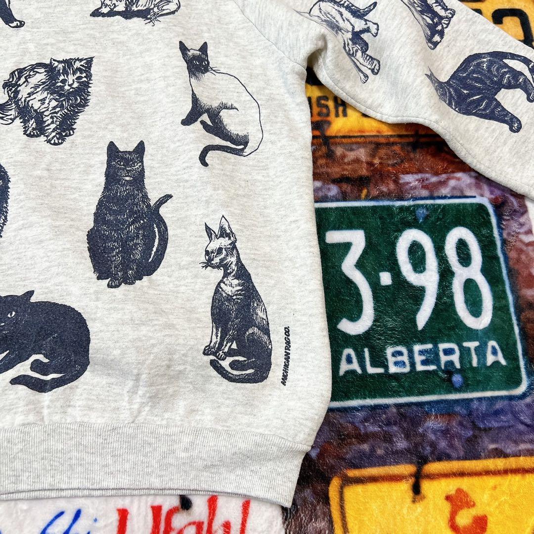 n*様 90s USA製 JERZEES 総柄 キャット　スウェット L 猫 ア