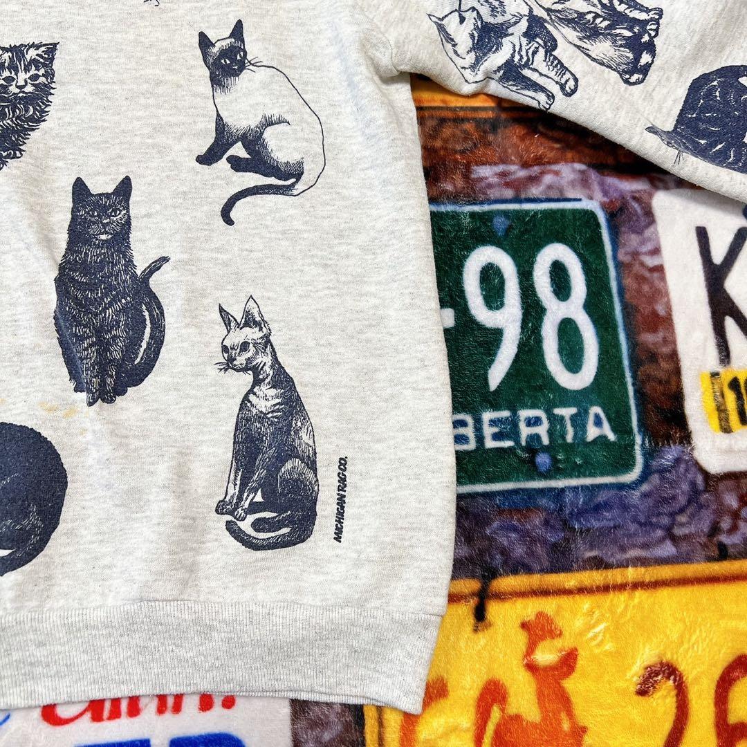 n*様 90s USA製 JERZEES 総柄 キャット　スウェット L 猫 ア