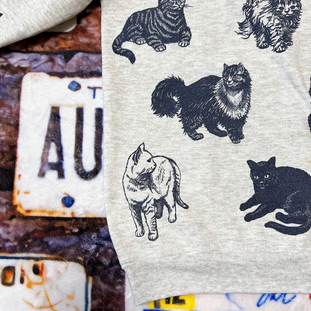 n*様 90s USA製 JERZEES 総柄 キャット　スウェット L 猫 ア