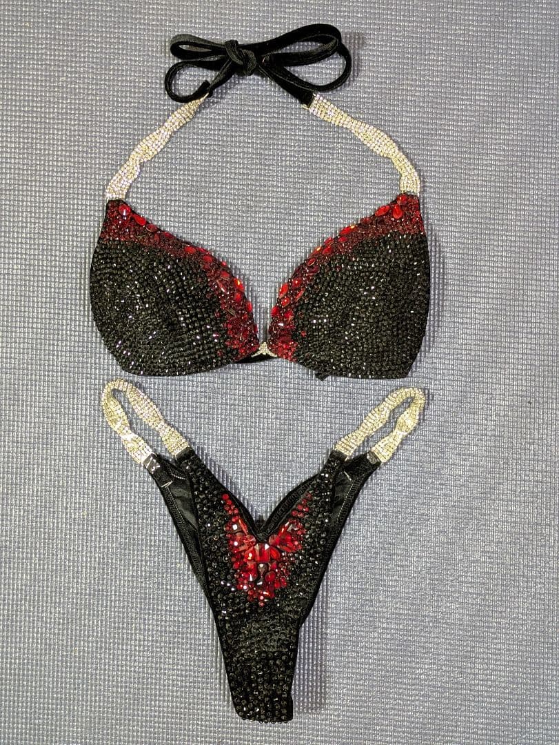 ボディフィットネス競技用コンテスト用ビキニ(黒・赤) APF JBBF等
