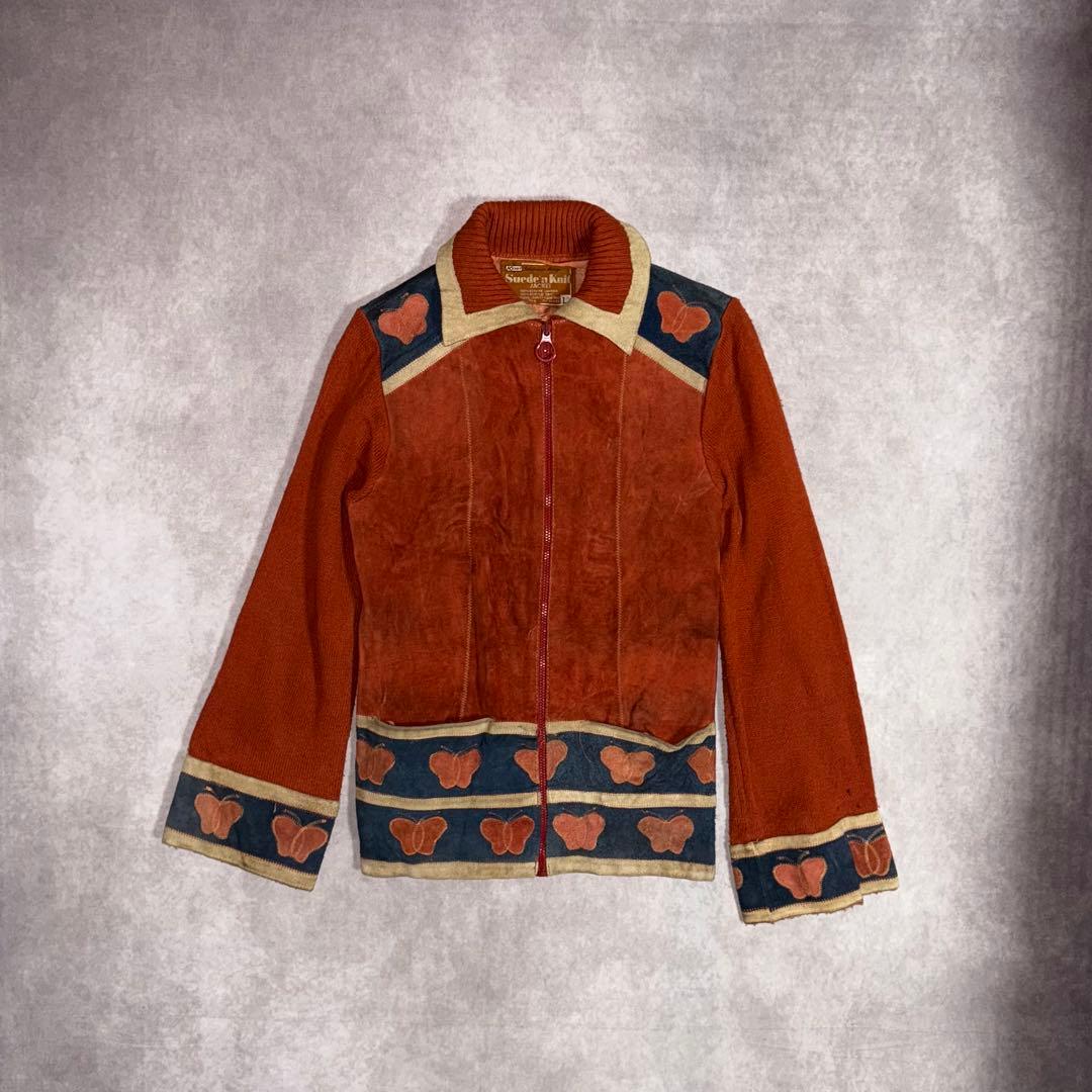 70s Kmart Suede 'n Knit 蝶柄