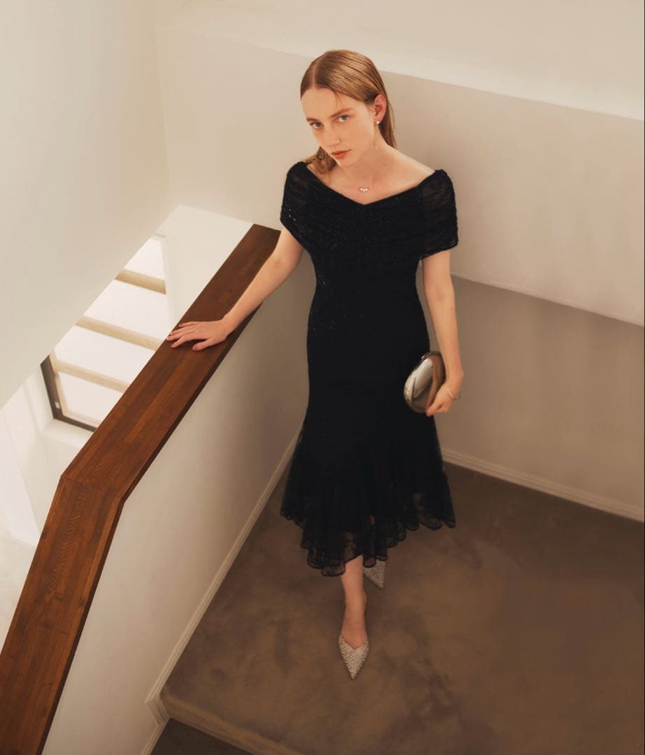 【LEJA】2wayオフショルダースパンコールマーメイドフレアパーティードレス