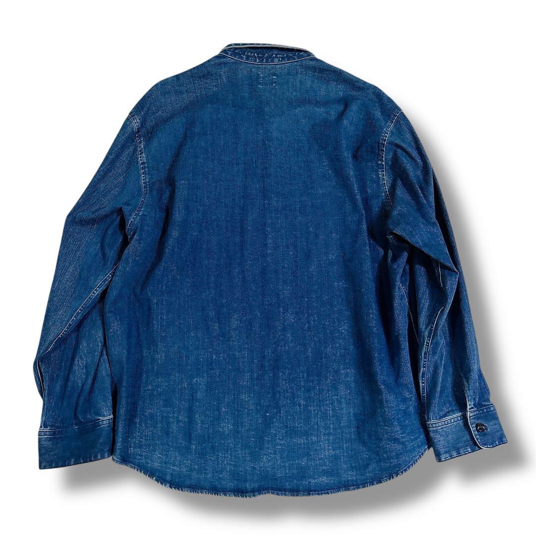 希少 Papas インディゴ デニム ワーク カバーオール シャツ Lサイズ