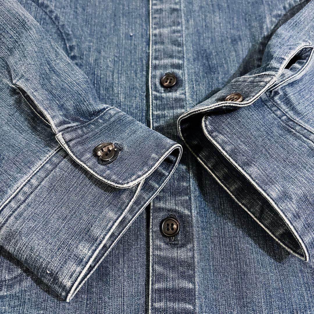 希少 Papas インディゴ デニム ワーク カバーオール シャツ Lサイズ