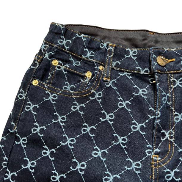 アンコキーヌ モノグラムジャカードバミューダパンツ インディゴ M 未使用221