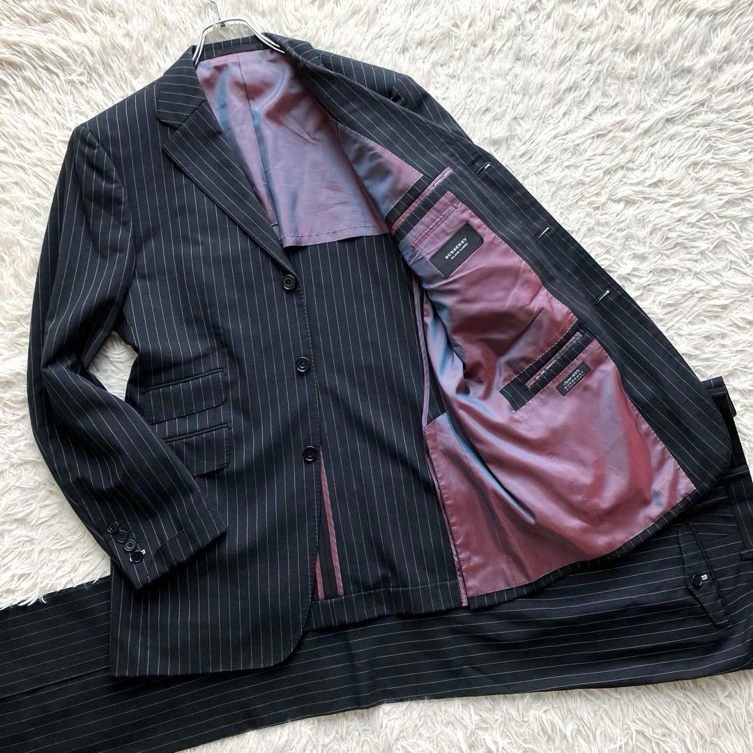 【超希少XL】バーバリーブラックレーベル　スーツ　黒　羊毛　super100's