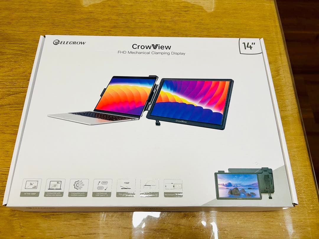 230°回転可能な14インチ/フルHD/スタンド一体型折り畳み式モバイルモニター