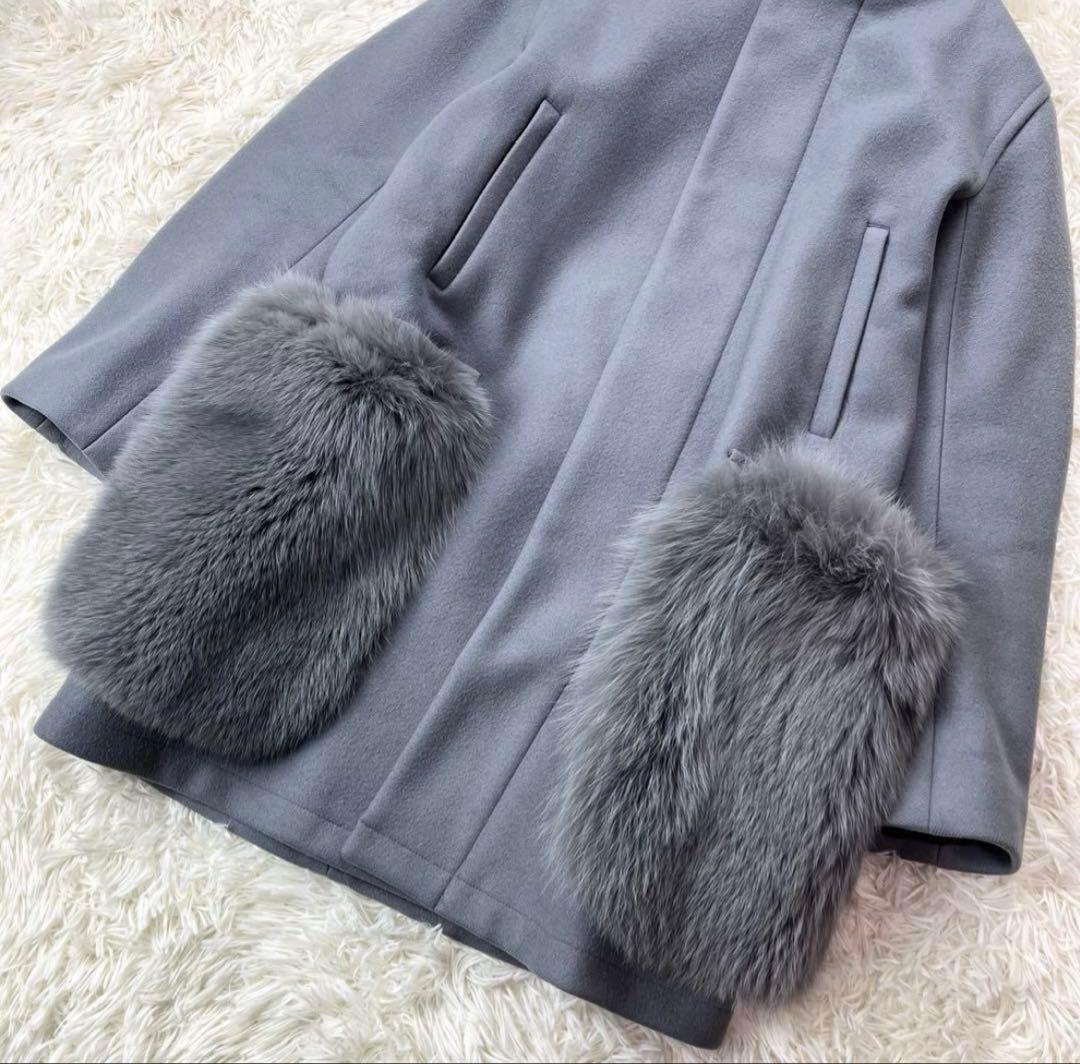 新春特価☆ドゥロワー ケヌキフードコート フォックスファーポケット ウール36