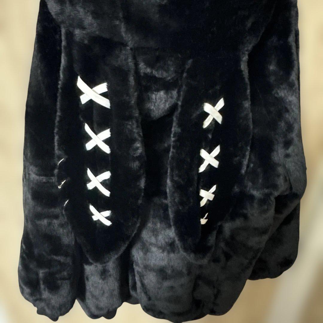 レフレム うさ耳 ファーパーカー黒