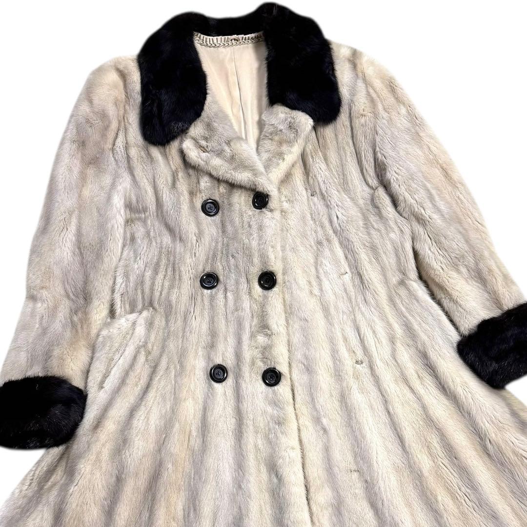 裾周り273 クロスミンク ファーコート バイカラー ロールアップ 着丈102