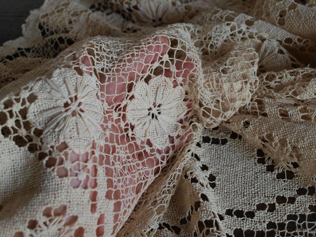 PAUL__ フィレレース丸 テーブルクロス 刺繍レース 花柄 /K032