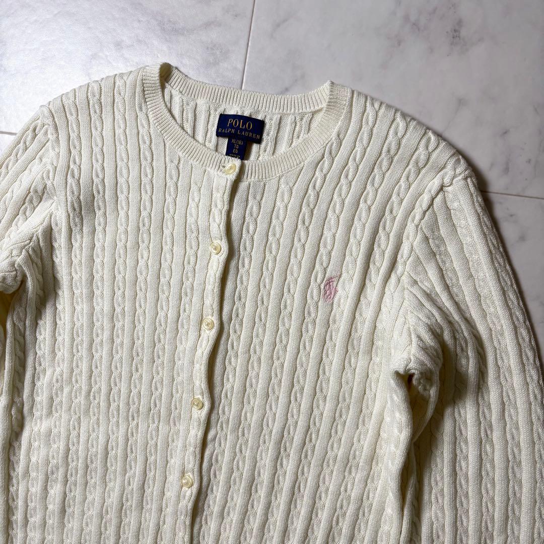 美品 現行 ポロラルフローレン ケーブルニット カーディガン ポニー刺繍 白