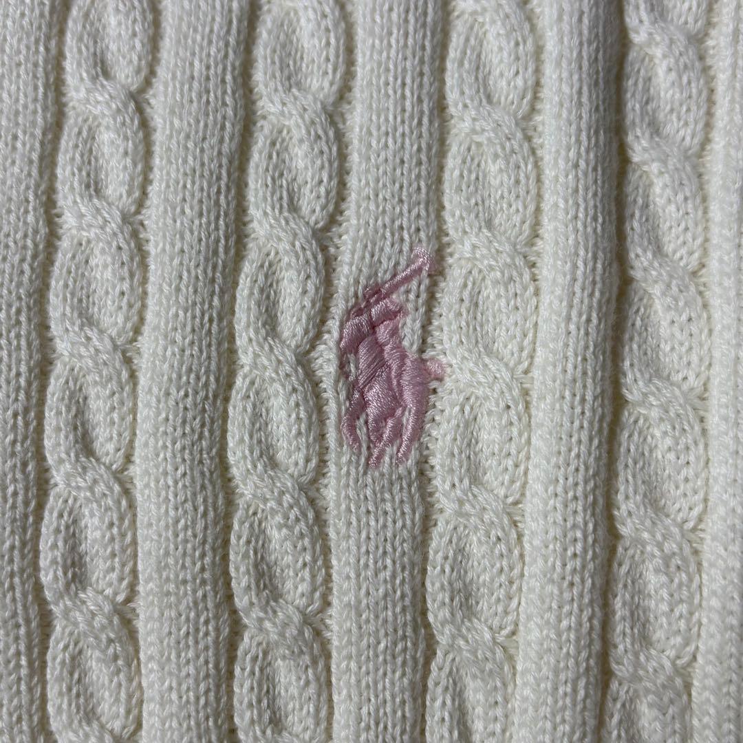 美品 現行 ポロラルフローレン ケーブルニット カーディガン ポニー刺繍 白