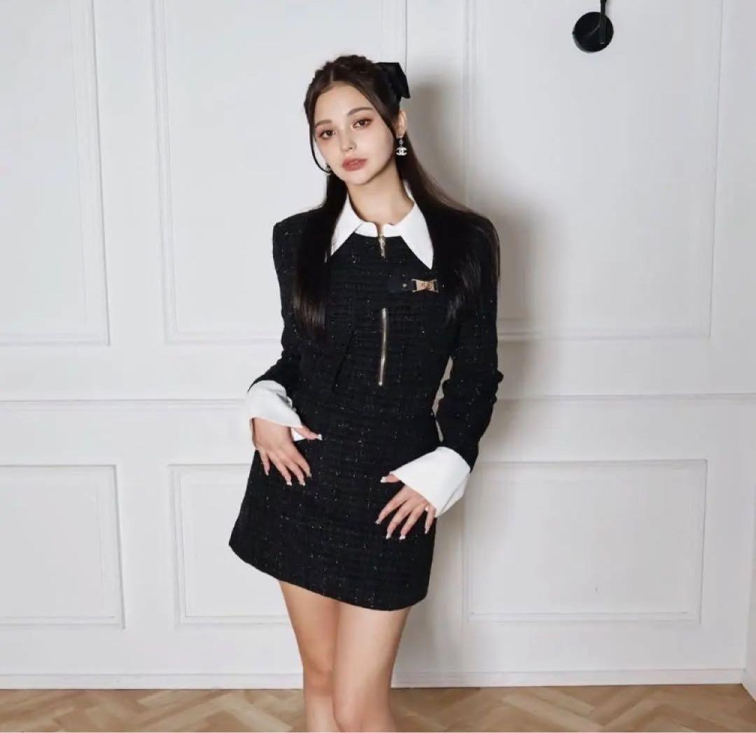 Randy Asymmetry buckle tweed dress ランディー