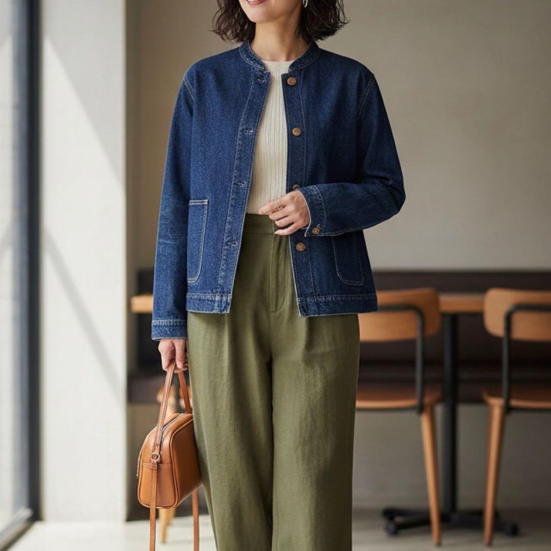 45R 美品 おこめデニム　908　スタンドジャケット インディゴ ２　ボタン