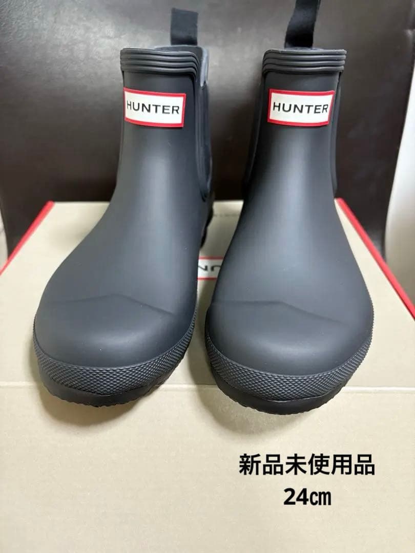 HUNTER ブラックサイドゴアショートブーツ 長靴　レインブーツ