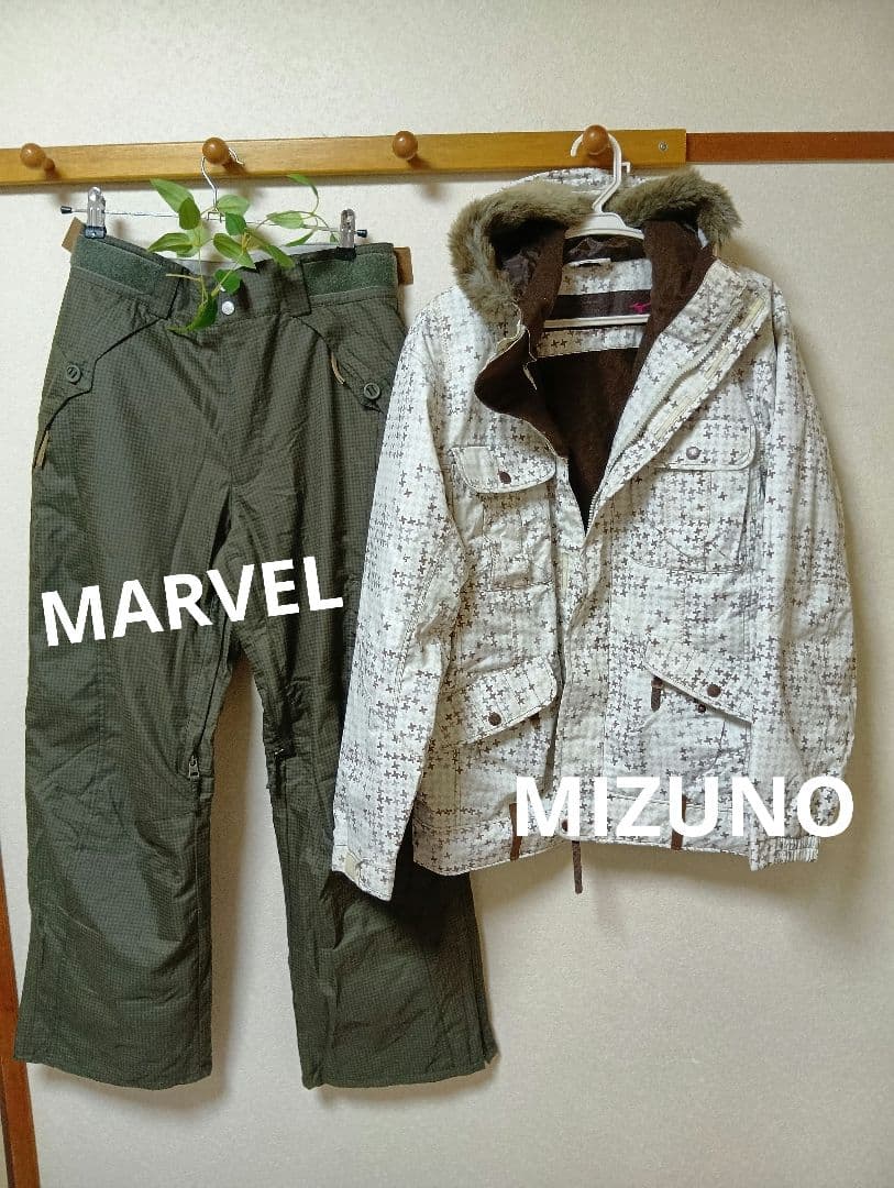 スノーボードウェア 上下セット カーキ ホワイト スキーウェア