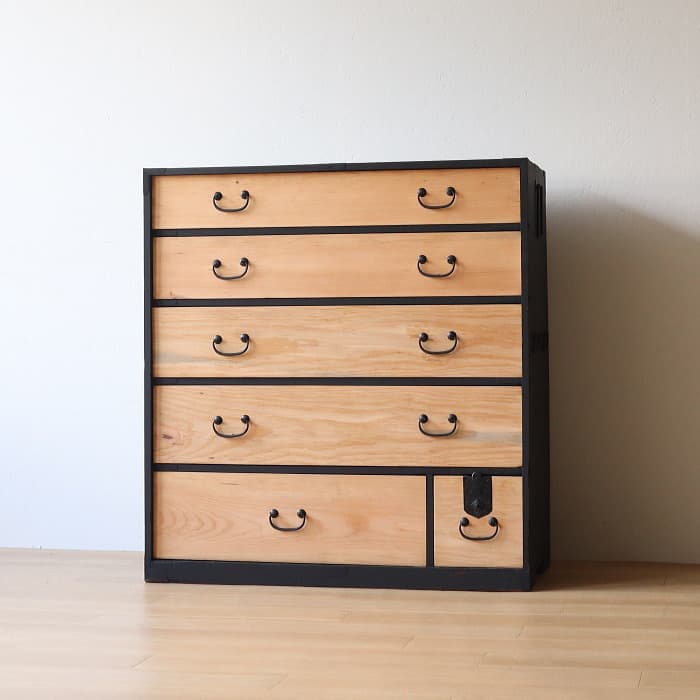 アンティーク 引出し６杯 スギ 無垢材 タンス ハイチェスト 古家具