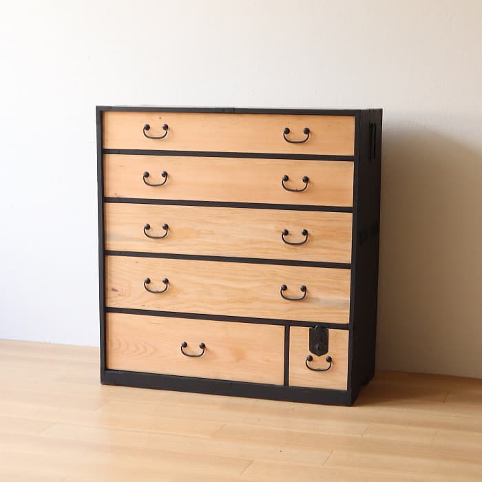 アンティーク 引出し６杯 スギ 無垢材 タンス ハイチェスト 古家具