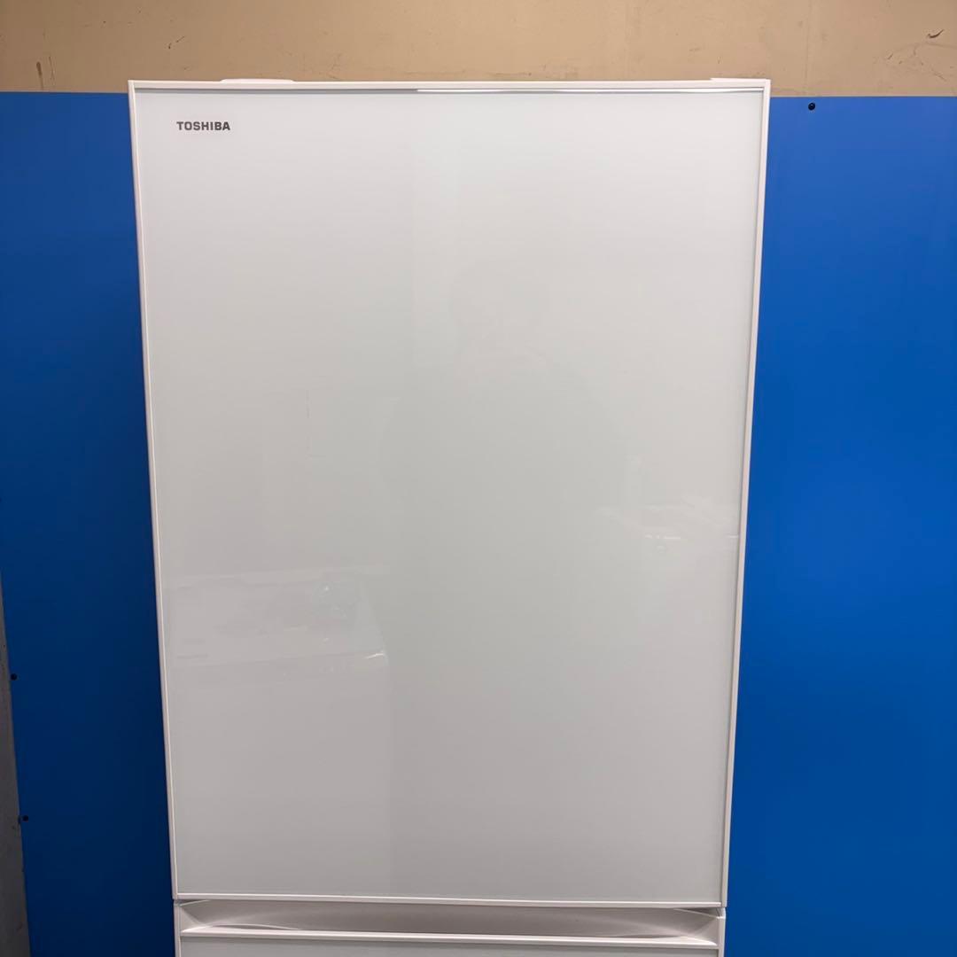 670 東芝大型冷蔵庫　400L強　小型　家庭用　自動製氷　ガラスパネル　右開き