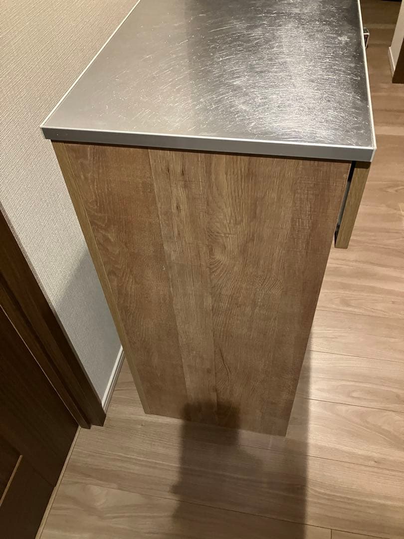 木製キッチンカウンター 金属天板付き
