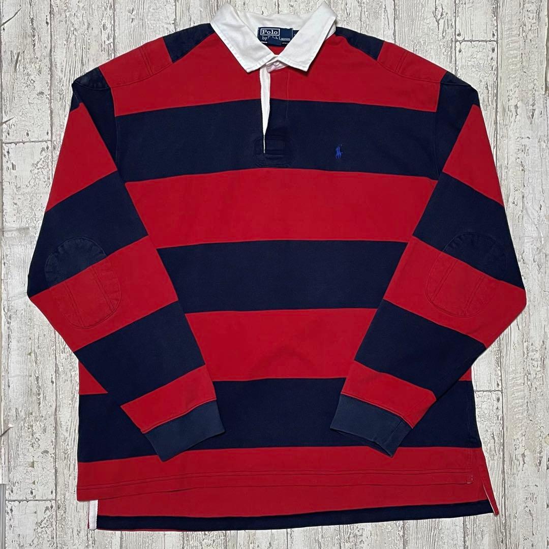 【人気デザイン】 ラルフローレン ラガーシャツ XL レッド ネイビー 太ピッチ
