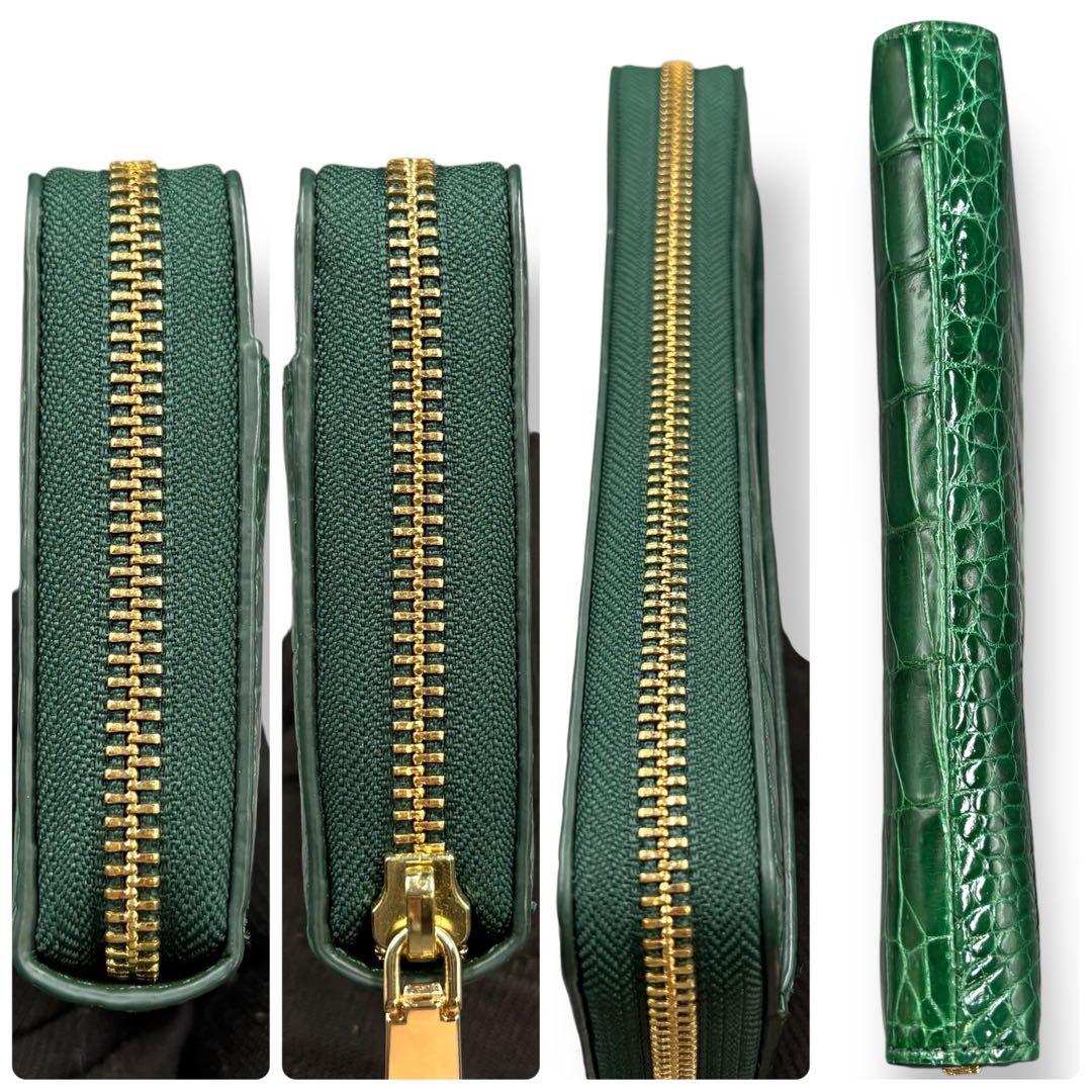 新品未使用 リアル シャイニングクロコ ラウンドファスナー ヘンローン グリーン