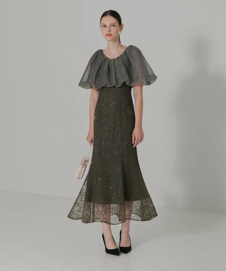 LEJA / 2WAY オフショルダーパフスリーブマーメイドワンピースドレス