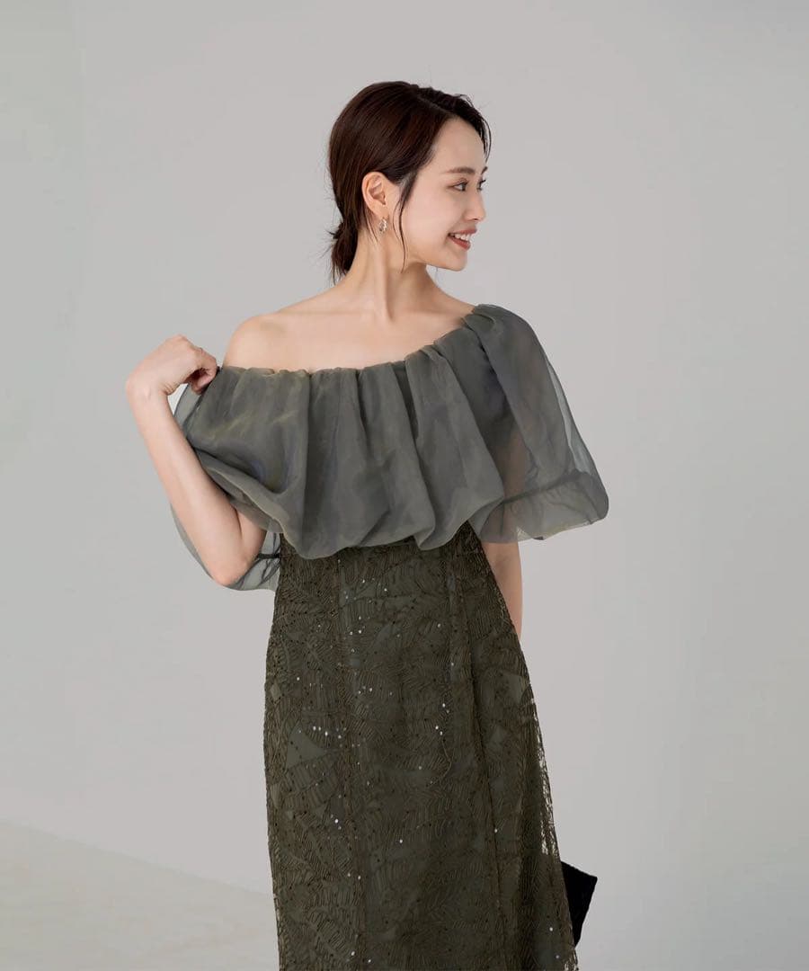 LEJA / 2WAY オフショルダーパフスリーブマーメイドワンピースドレス