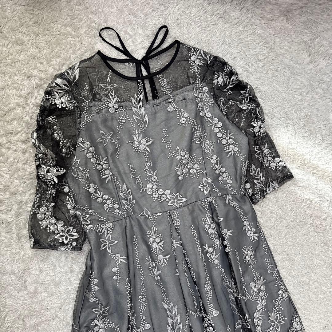 極美品 niana 刺繍レース バックリボン パーティードレス 二次会 Lサイズ