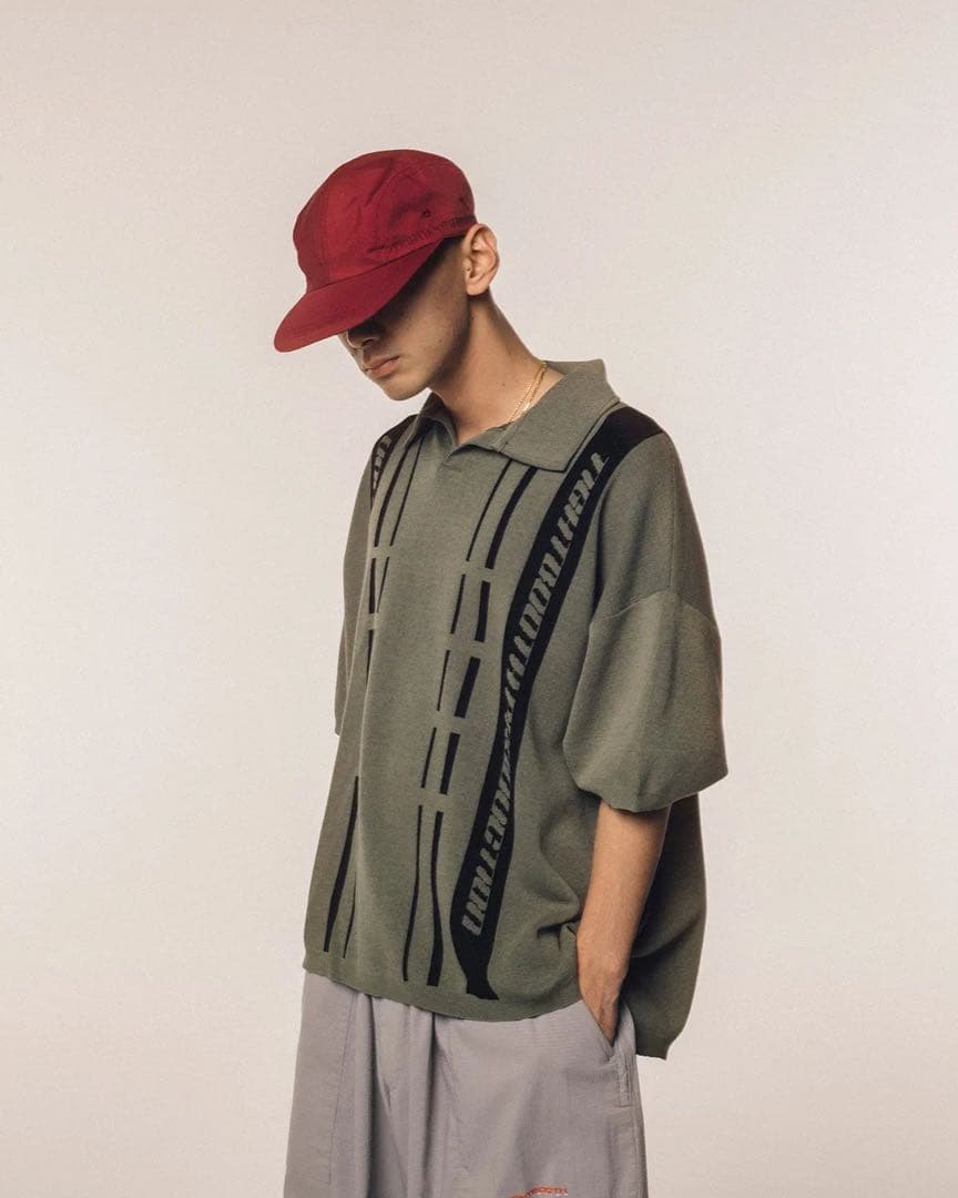 トップス TIGHTBOOTH STRIPE KNIT OPEN POLO