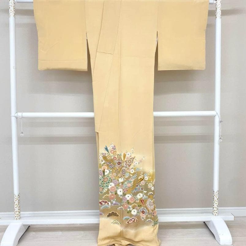 akmx142 美品 一つ紋 色留 袖華やか レンタル店放出 比翼つき 正絹