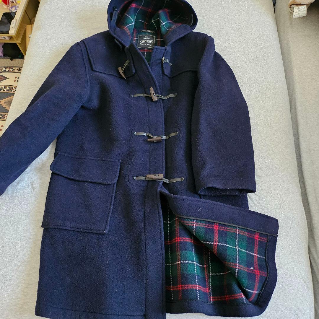 グローバーオール ダッフルコートイギリス製 ネイビー 裏地チェック XL程