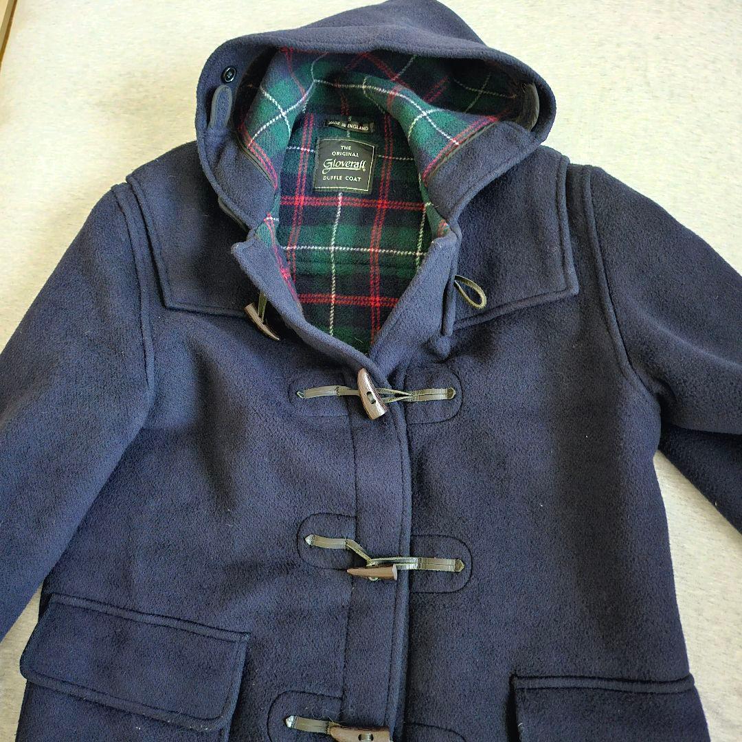 グローバーオール ダッフルコートイギリス製 ネイビー 裏地チェック XL程