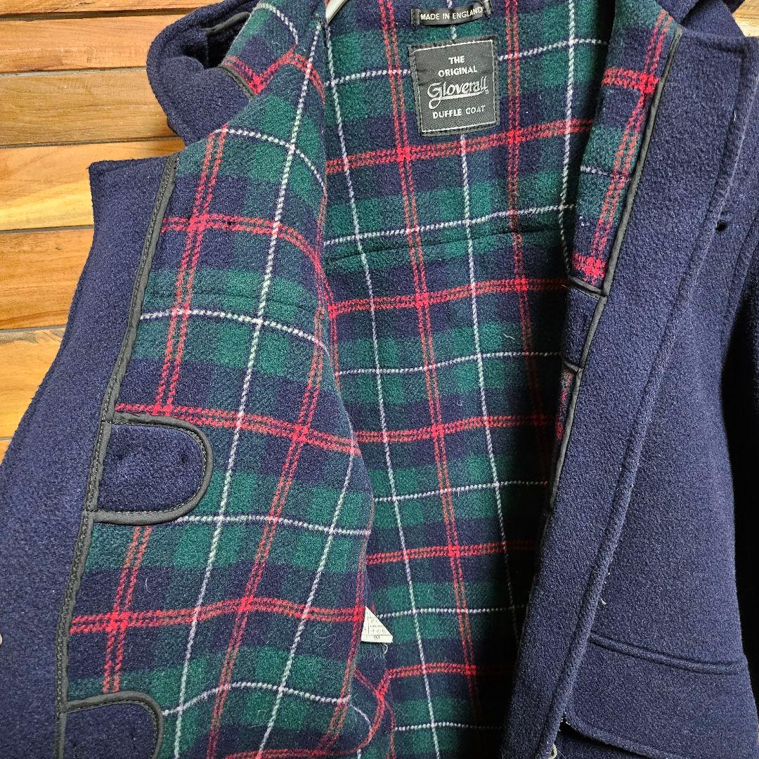 グローバーオール ダッフルコートイギリス製 ネイビー 裏地チェック XL程
