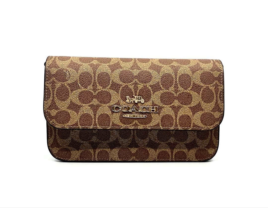 【新品・未使用】COACH フラップ ショルダーバッグ ブラウン シグネチャー