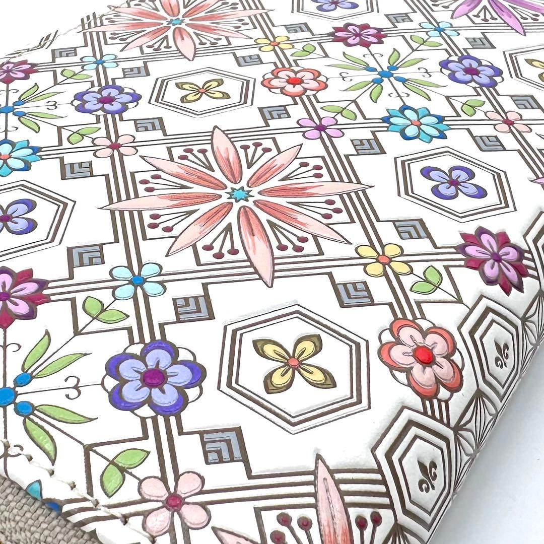 未使用✨浅草文庫 友禅染 花菱 ラウンドジップ 長財布 ピンク 型押しレザー