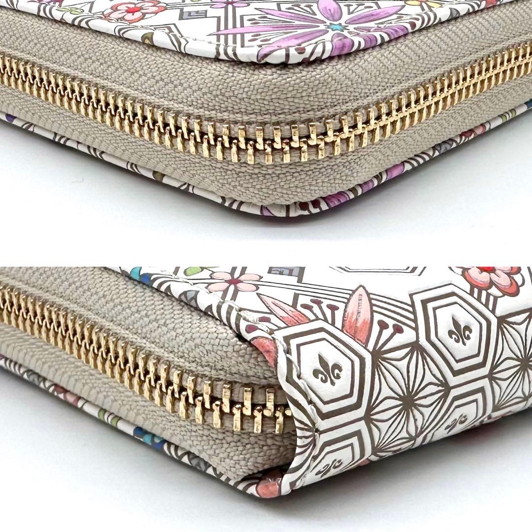 未使用✨浅草文庫 友禅染 花菱 ラウンドジップ 長財布 ピンク 型押しレザー